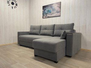 Диван угловой Комфорт-3 НПБ+МДФ, велюр Monaco 6 серый в Тарко-Сале - tarko-sale.magazin-mebel74.ru | фото